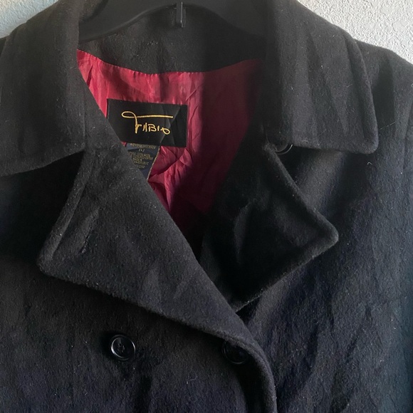 Vtg Fabio Wool Elegant Black Double-Breasted Black Peacoat Office Siren Coat L - Picture 7 of 16
